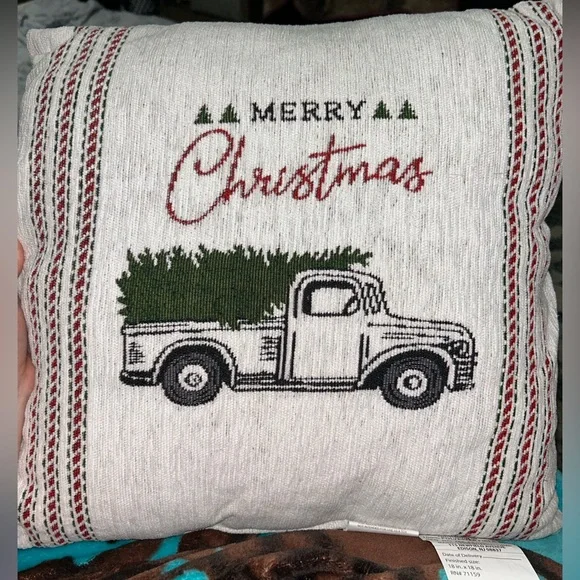 Merry Christmas pillow with truck on it - Picture 4 of 5